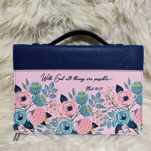 Blue and Pink Believe Bible Cover - Zip Case with Handle - Brand New